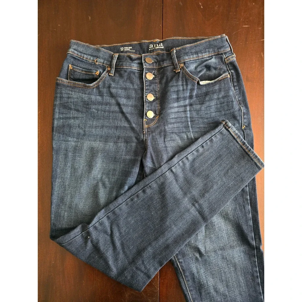 ana a new approach Women's Size 12 High Rise Skinny Button Fly Dark Wash Jeans
